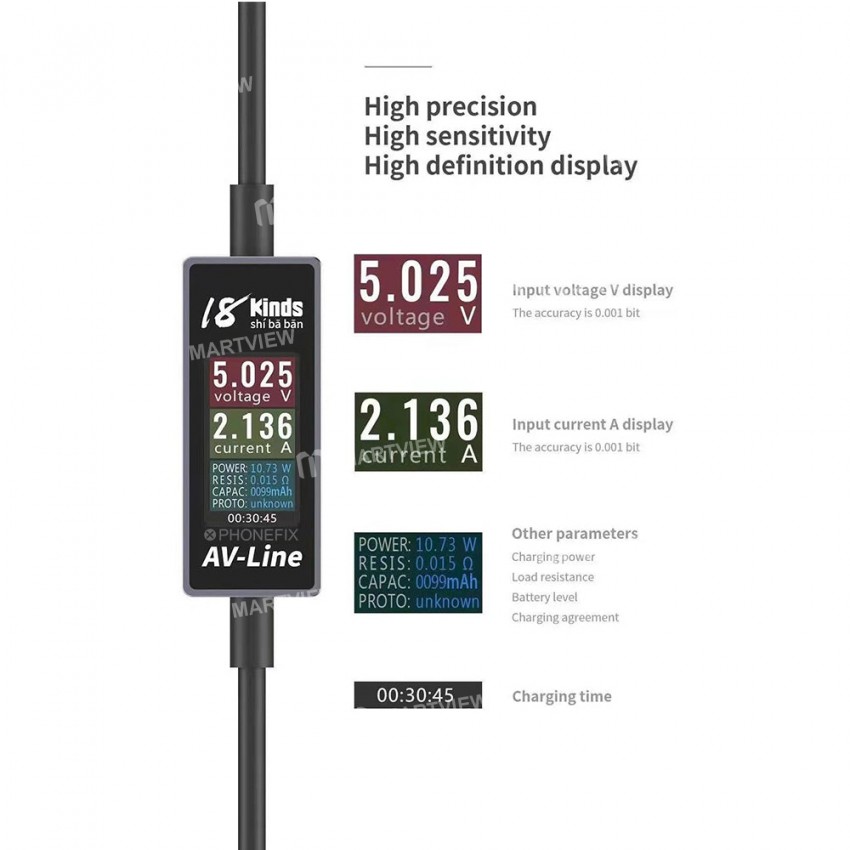 18 Kinds AV-Line Pro 1.2M Intelligent Detection of Charging Data Cable
