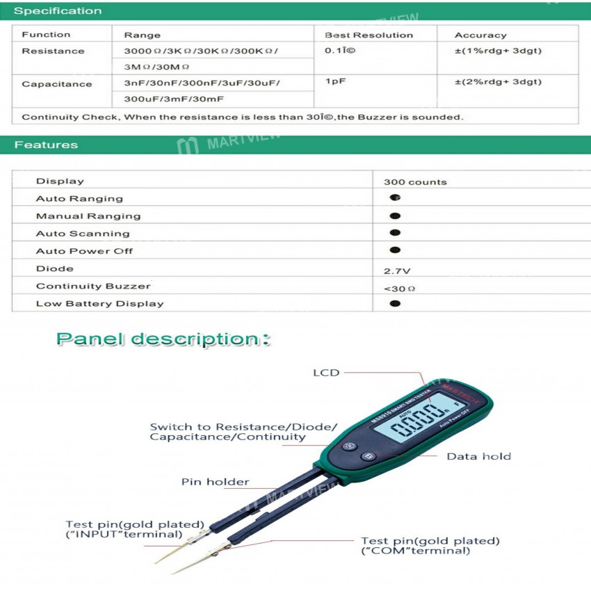 MASTECH MS8910 Smart SMD Tester Auto Scan Resistance Capacitance Diode Multi Tester