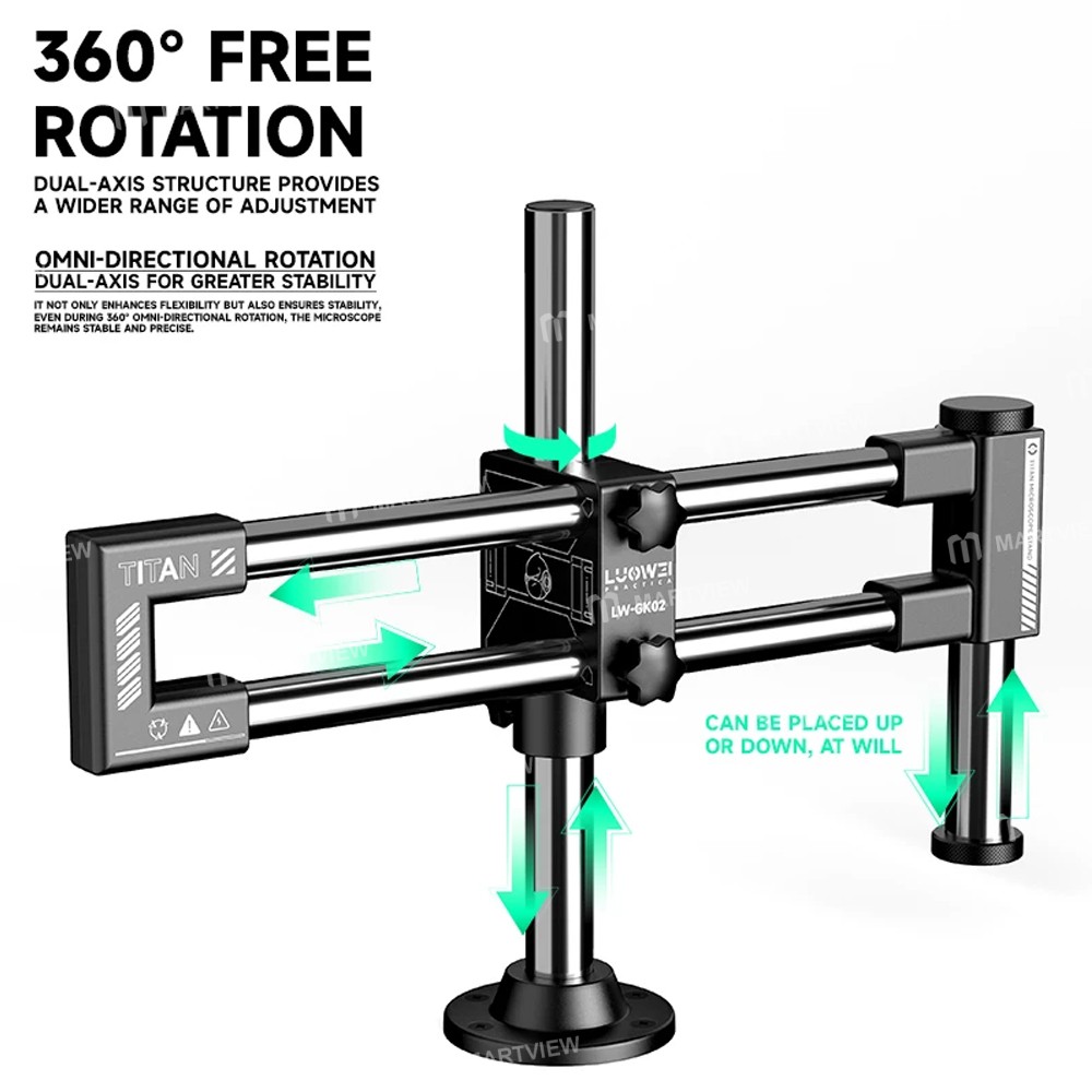 luowei lw-gk02-titan-360-degree-rotating-lift-microscope-universal-dual-axis-swing-arm-stand-4