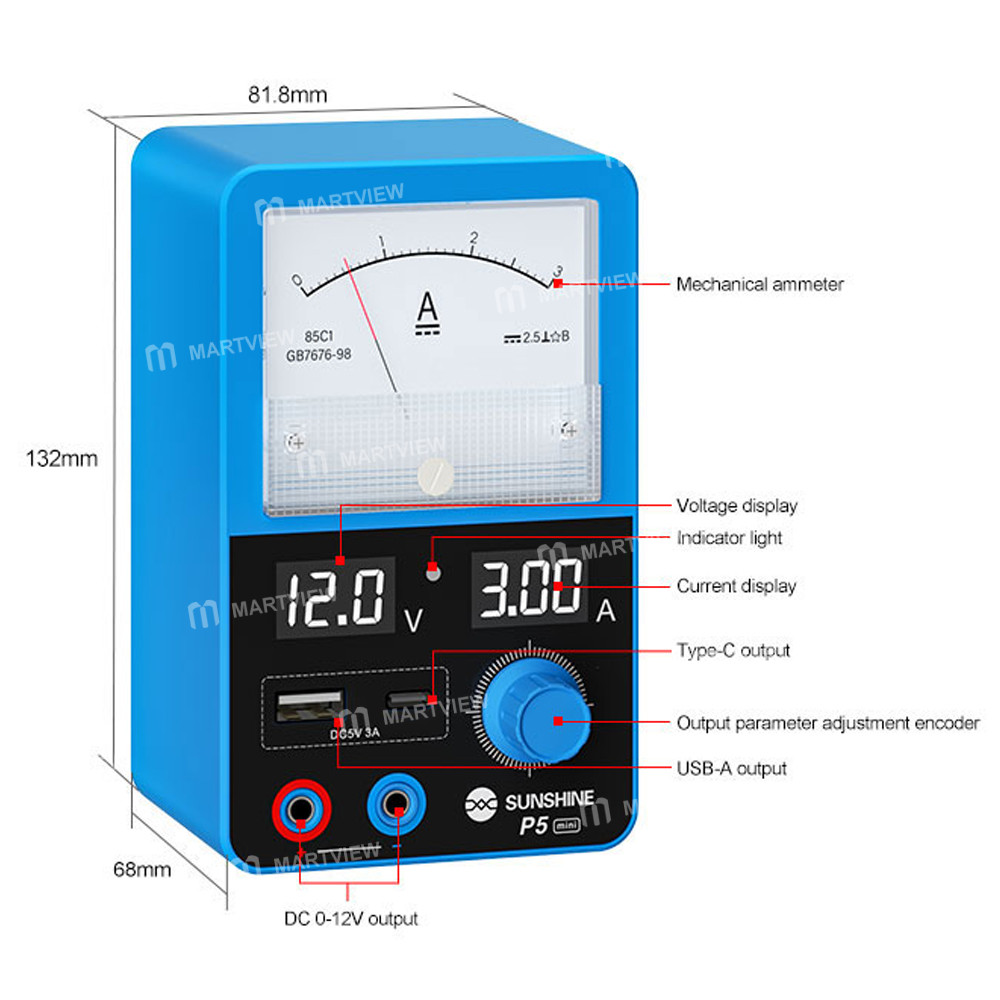 sunshine p5-mini-5v3a-dual-display-smart-power-supply-with-pointer-type-ammeter-6
