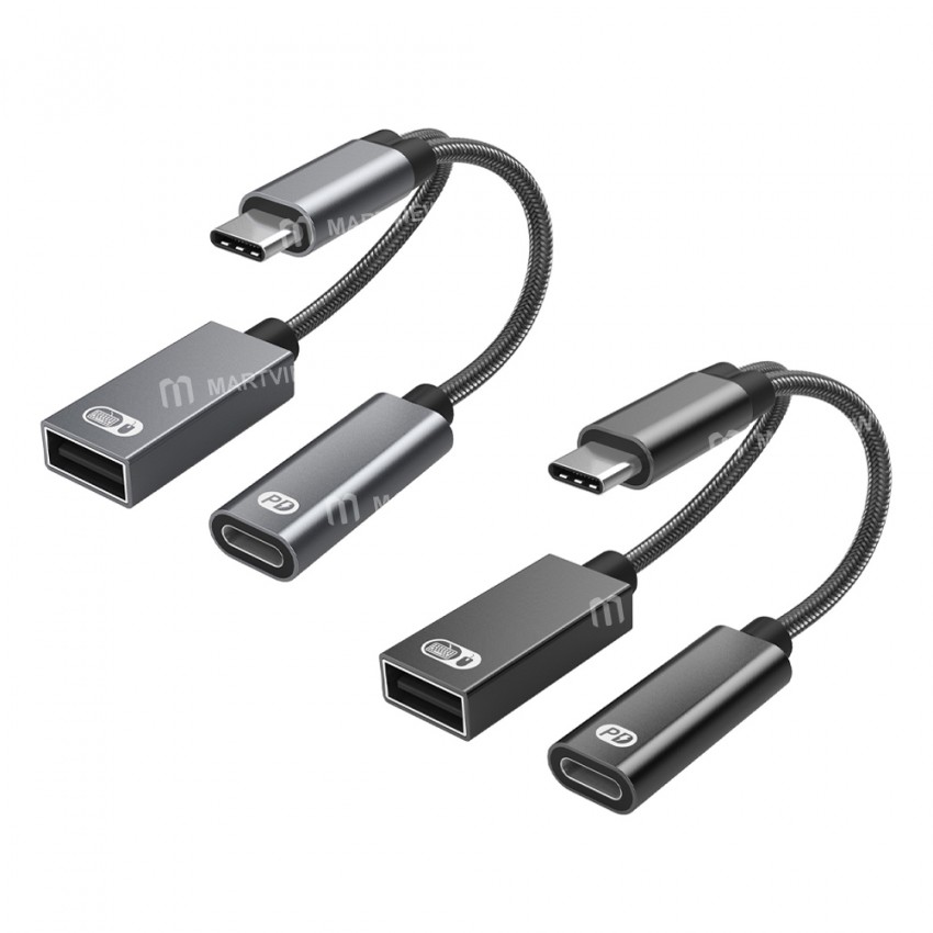 2-in-1 Multifunction Dual Port Type-C OTG Adapter Cable