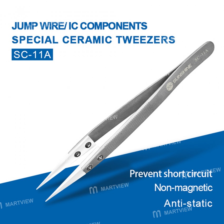 Sunshine SC-11A Non-Slip Anti-Static Ceramic Tweezers for Fly line IC Components Repair