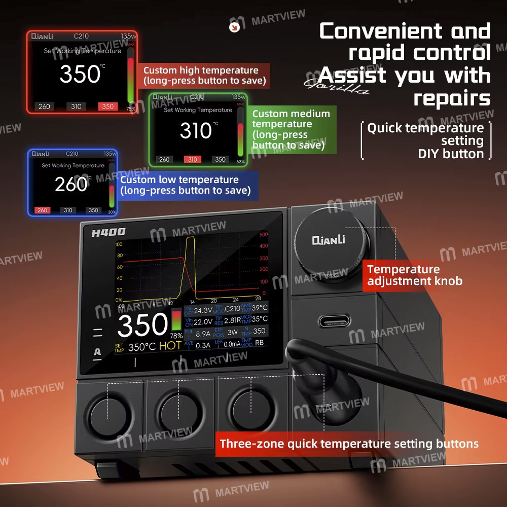 qianli h400-smart-400w-high-power-digital-soldering-station-compatible-with-c115-c210-c245-handles-7