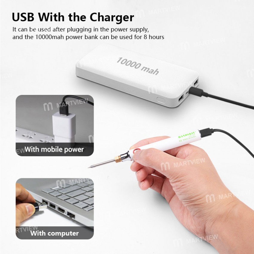 Handskit U5V8W 8W USB Portable Mini Adjustable Temperature Internal Heat Soldering Iron Set
