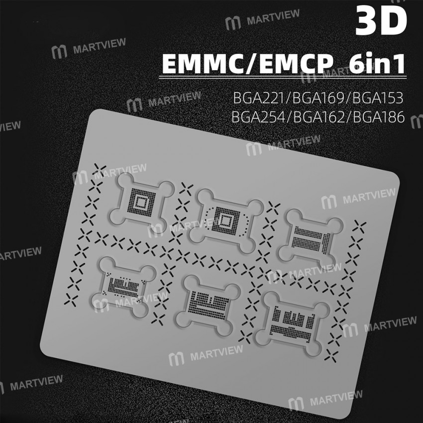 Wylie 3D 6in1 EMMC / EMCP BGA221 / BGA169 / BGA153 / BGA254 / BGA162 / BGA186 BGA Reball Stencil Net