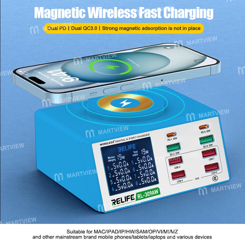 relife rl-309aw-8-ports-smart-digital-display-qc30-pd-fast-charger-station-5