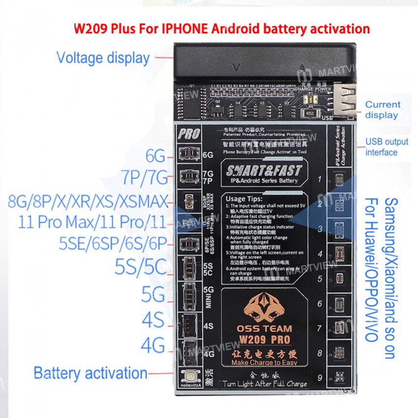 W209 Pro Battery Tester Activation Board for iPhone 4-11 Pro Max / Android Phone
