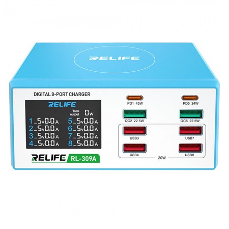Relife RL-309A 100W High Power 8-Port Fast Charging Digital Display USB Charger
