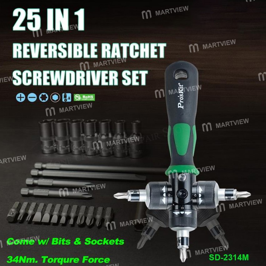 Pro'sKit SD-2314M 25-in-1 Multiple Angle Adjustment Ratchet Magnetic Screwdriver Sockets Set