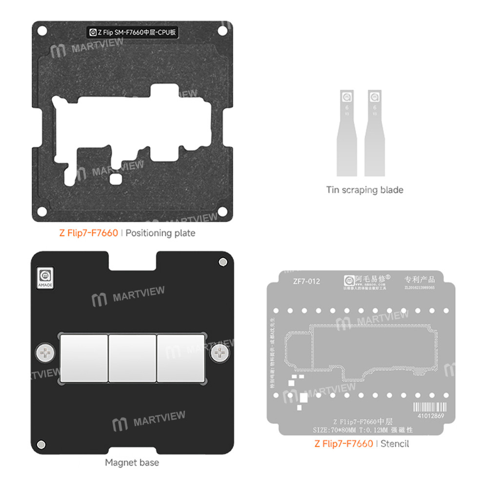 amaoe 012mm-middle-layer-bga-reballing-stencil-tin-planting-platform-set-for-samsung-z-flip-7-f7660-
