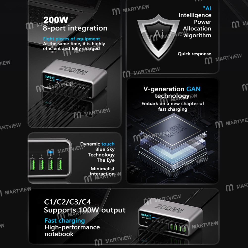 maant mt-p200-200w-gan-nitride-intelligent-digital-display-multi-port-desktop-charging-station-9