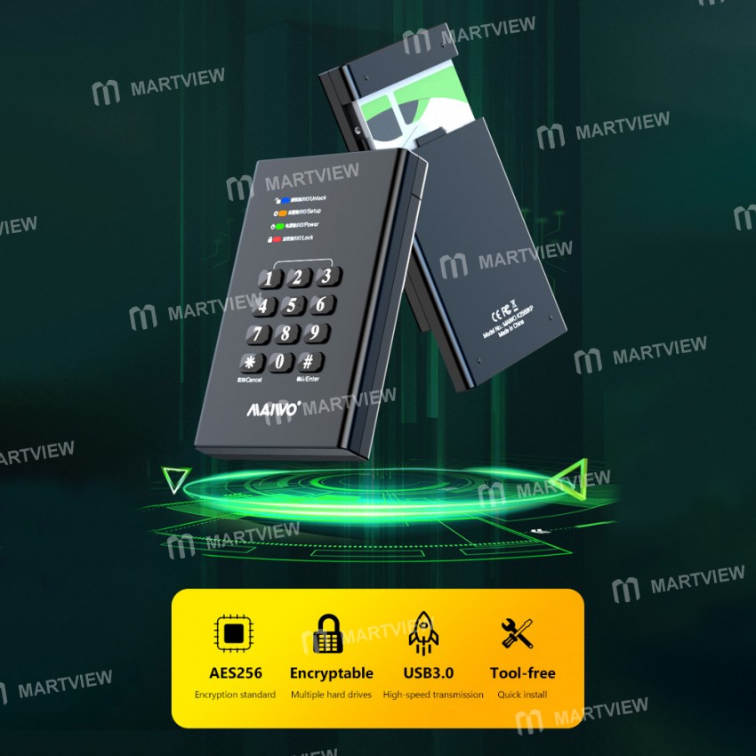 Maiwo K2568KPA 2.5-inch SATA III to USB 3.0 Max 2TB Password Locked Hard Drive Enclosure