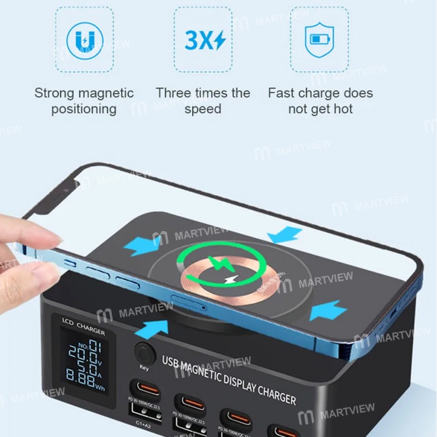 wlx 818dp-140w-8-port-pdqc30-multi-device-desktop-charger-with-wireless-charging-9