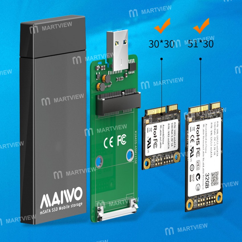 Maiwo K1642S Portable Aluminum Alloy 5Gbps USB 3.0 to mSATA SSD External Case