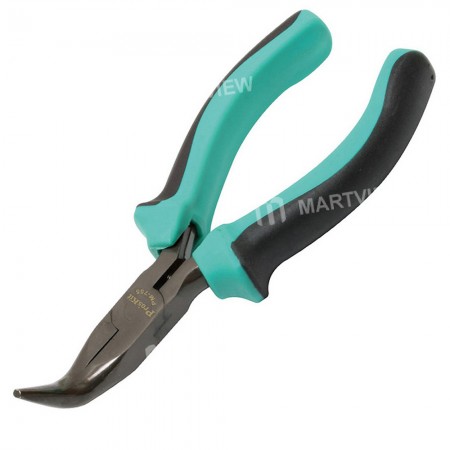 Pro'sKit PM-755 S45C Steel Anti-skid Small Curved Needle Nose Pliers