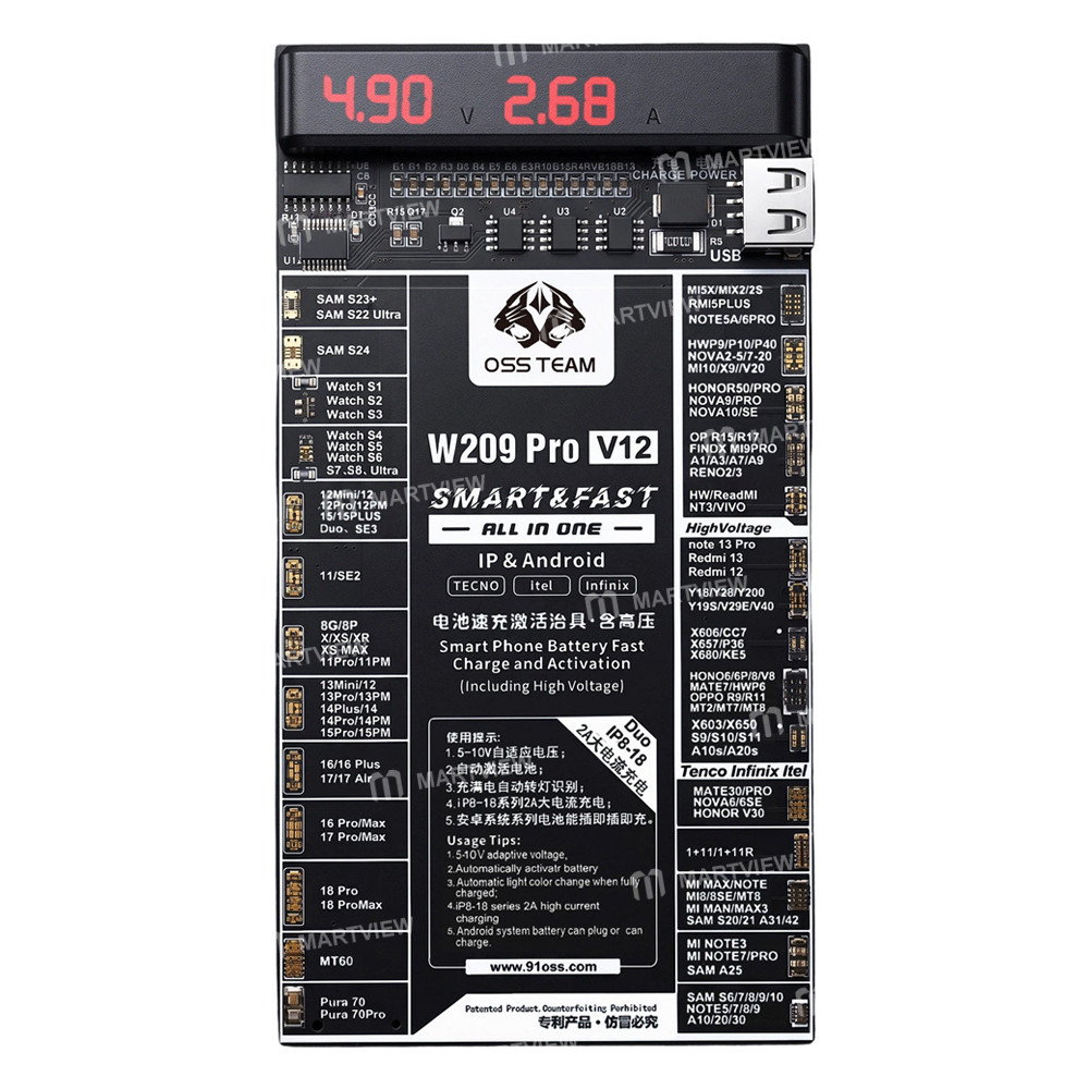 oss w209-pro-v12-battery-fast-charge-and-activation-board-for-iphone-8-18pm-duo-apple-watch-android-
