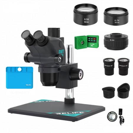 Relife RL-M6T Pro-B11 6.5X-65X Continuous Zoom Trinocular Stereo Microscope with M-17 4K HD Camera