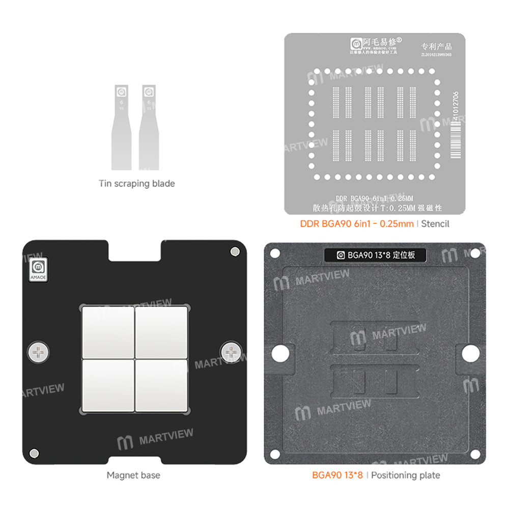 amaoe 025mm-ddr-bga90-6-in-1-sdram-lpddr-ssd-flash-memory-chip-bga-reballing-stencil-2