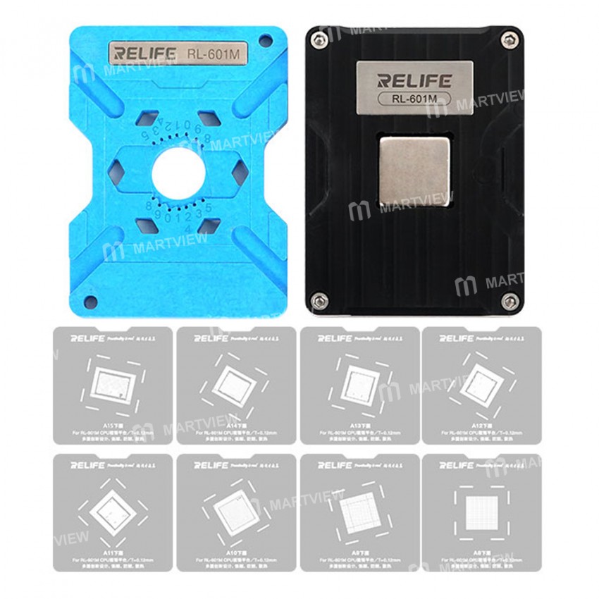 Relife RL-601M 8 in 1 Universal CPU Reballing Stencil Platform For A8-A15 IC Chip Planting Tin