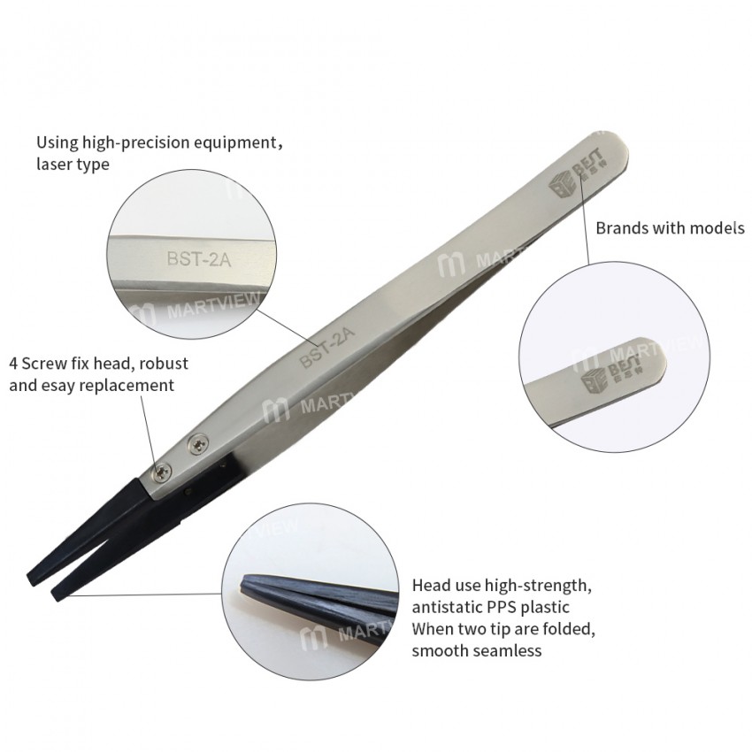 BST-2A Matte Blast Anti-static Tweezers with Replaceable Tip