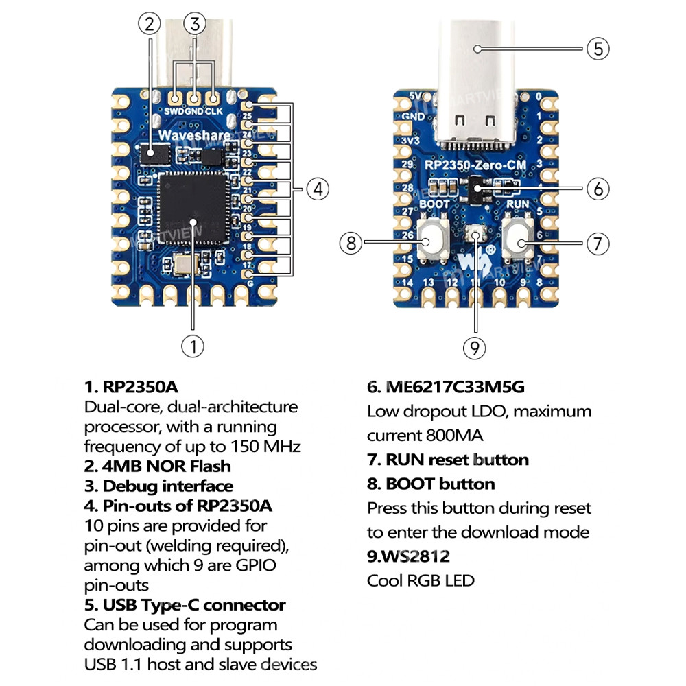rp2350 zero-cm-male-version-mini-development-board-equipped-with-raspberry-pi-rp2350a-microcontrolle