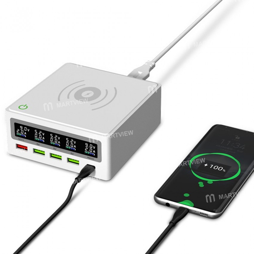 Multi-port QC3.0 USB 110W Type-C PD 65W Wireless Fast Charge Station