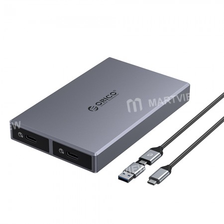 Orico CM2C3 Dual Bay Type-C Aluminum Alloy NVMe M2 SSD Enclosure Support M.2 NVMe & SATA SSD