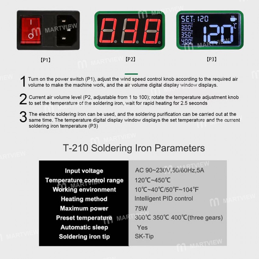 BST-212 150W Powerful Smoke Purifier With Electric Soldering Iron for Welding Purifying Filtering