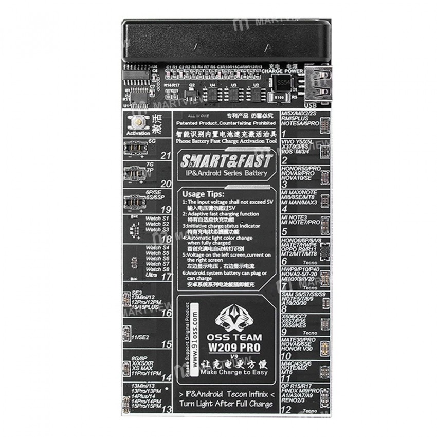 oss w209-pro-v9-battery-charging-activation-board-for-iphone-6-to-15pro-max-and-android-phone-1