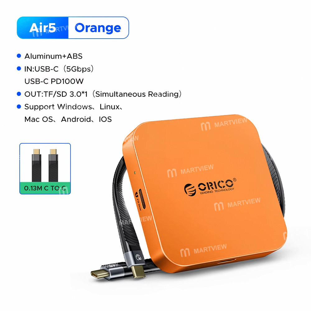 orico air5-air5c-usb-c-to-sd-tf-slot-pd100w-ultra-thin-magnetic-card-reader-for-iphone-android-table