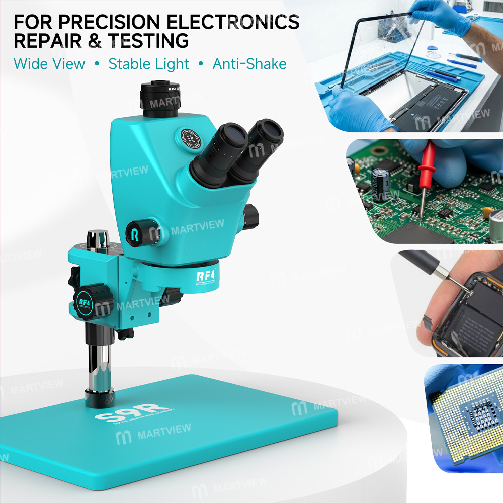 rf4 s9r-a6-7-74x-ultra-wide-field-trinocular-stereo-microscope-with-rf-a6-microscope-focusing-stand-