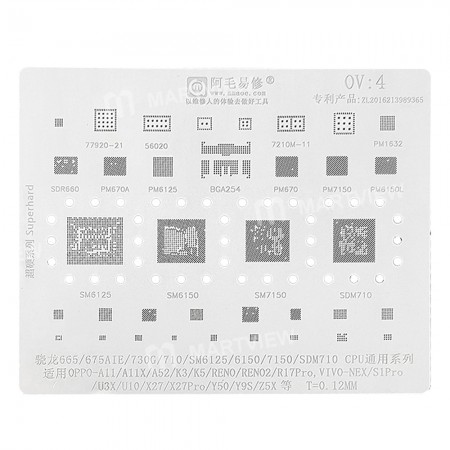 Amaoe OV4 0.12mm BGA Reballing Stencil for SM6150 / 7150 / SDM710 Snapdragon 665 CPU