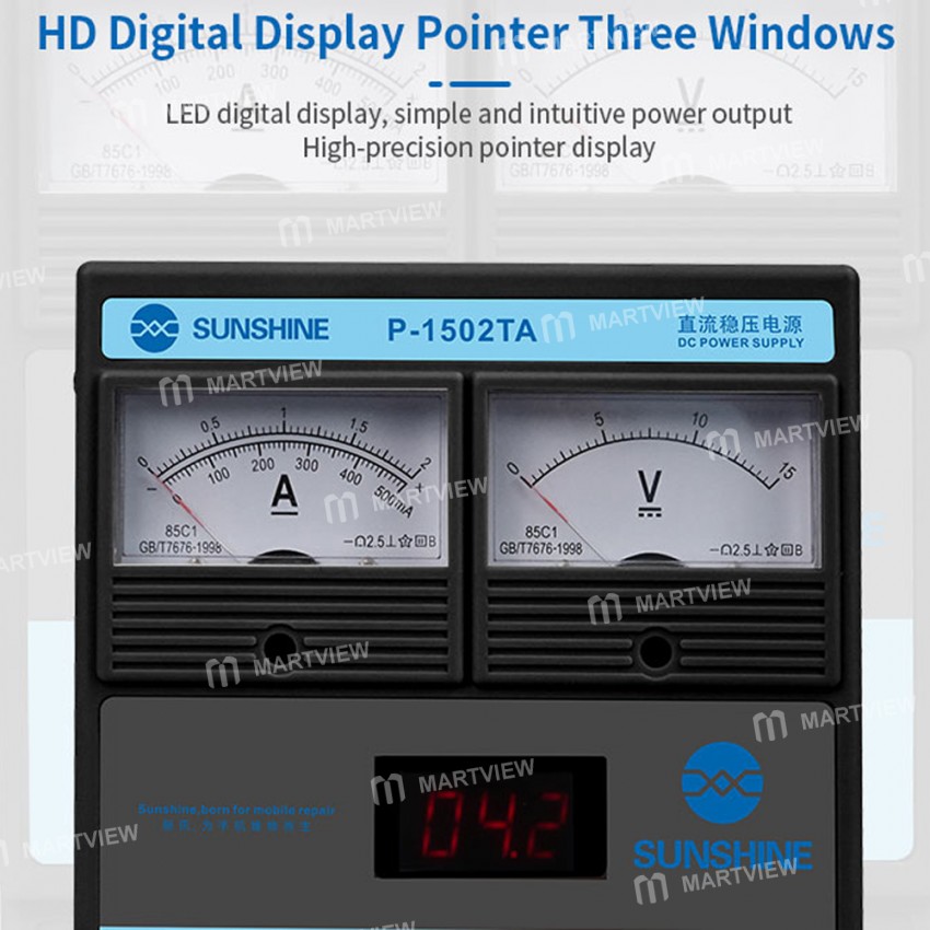 Sunshine P-1502TA 15V 2A Portable LED Digital Display DC Regulated Power Supply with USB Ports