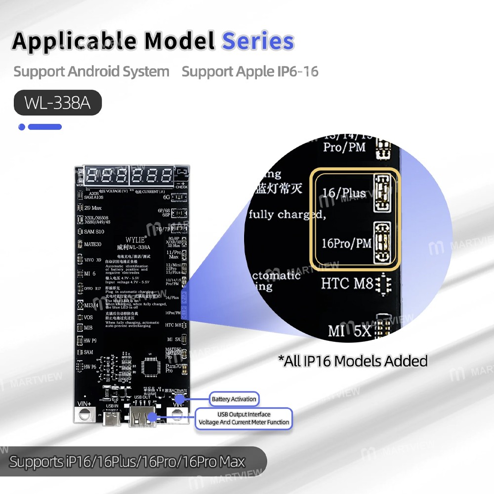 wylie wl-338a-battery-charge-activation-board-for-iphone-6-to-16pro-max-huawei-samsung-xiaomi-6