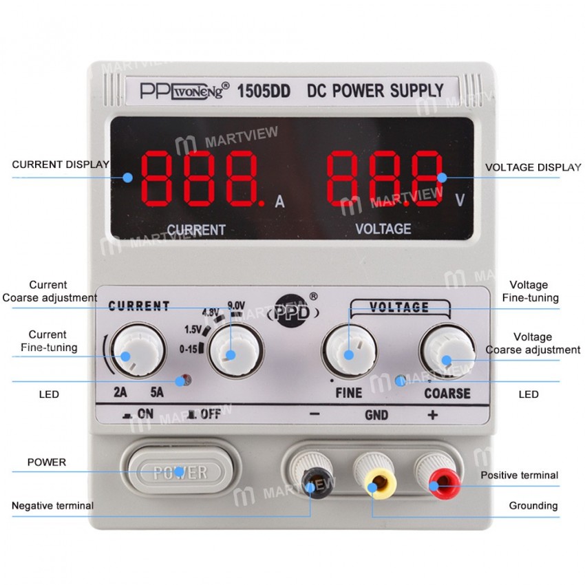 PPD 1505DD LED Digital Display Adjustable DC Power Supply 110V 220V 0-15V 0-5A for Mobile Phone Repa
