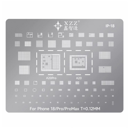 XZZ IP-18 0.12mm CPU BGA Reballing Stencil for iPhone 18 Series / Duo Apple A20 / A20 Pro CPU