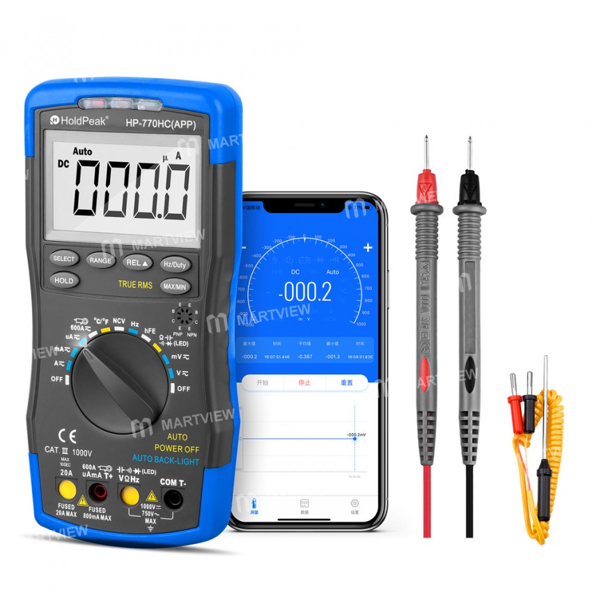 HoldPeak HP-770HC / HP-770HC-APP True RMS Autoranging Digital Multimeter with NCV Data Hold
