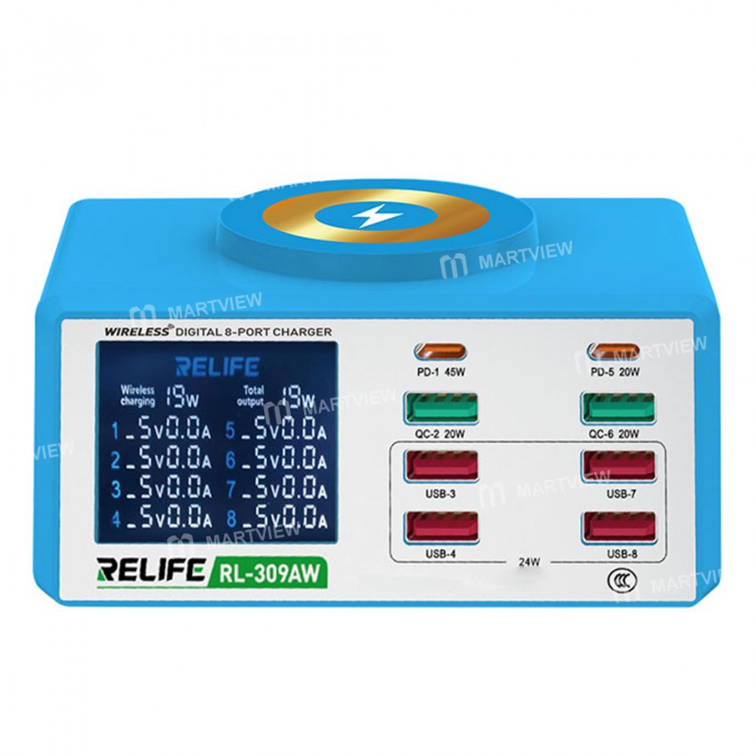 relife rl-309aw-8-ports-smart-digital-display-qc30-pd-fast-charger-station-3