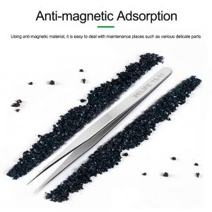 thumbnail image 2 of Aoje-Link ESD-17 Professional Anti-Static Precision Technology Tweezers, Non-magnetic Fine Tip Curved, Stainless Steel Plastic Coated, Full Length 125mm, Black, 4pcs 2 of 12