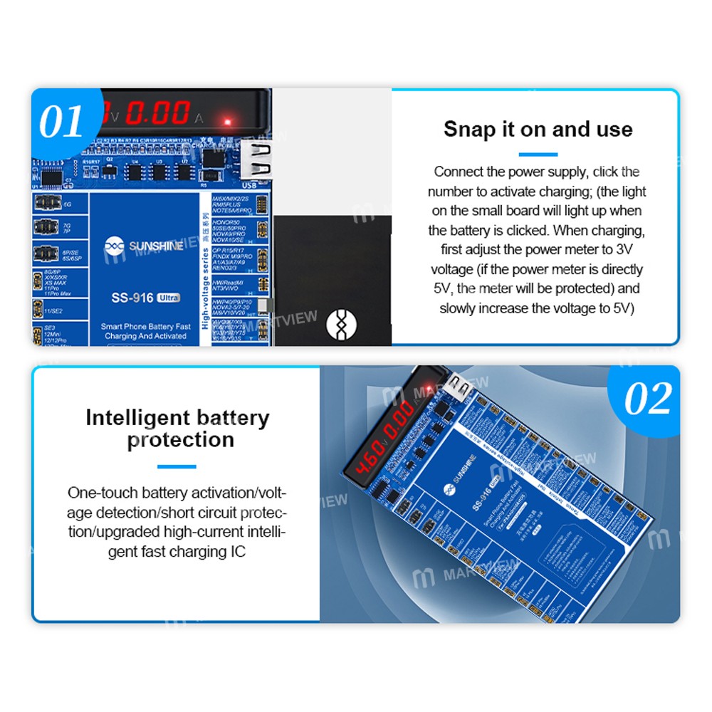 sunshine ss-916-ultra-digital-display-charging-activation-board-for-iphone-6-to-16pro-max-android-10