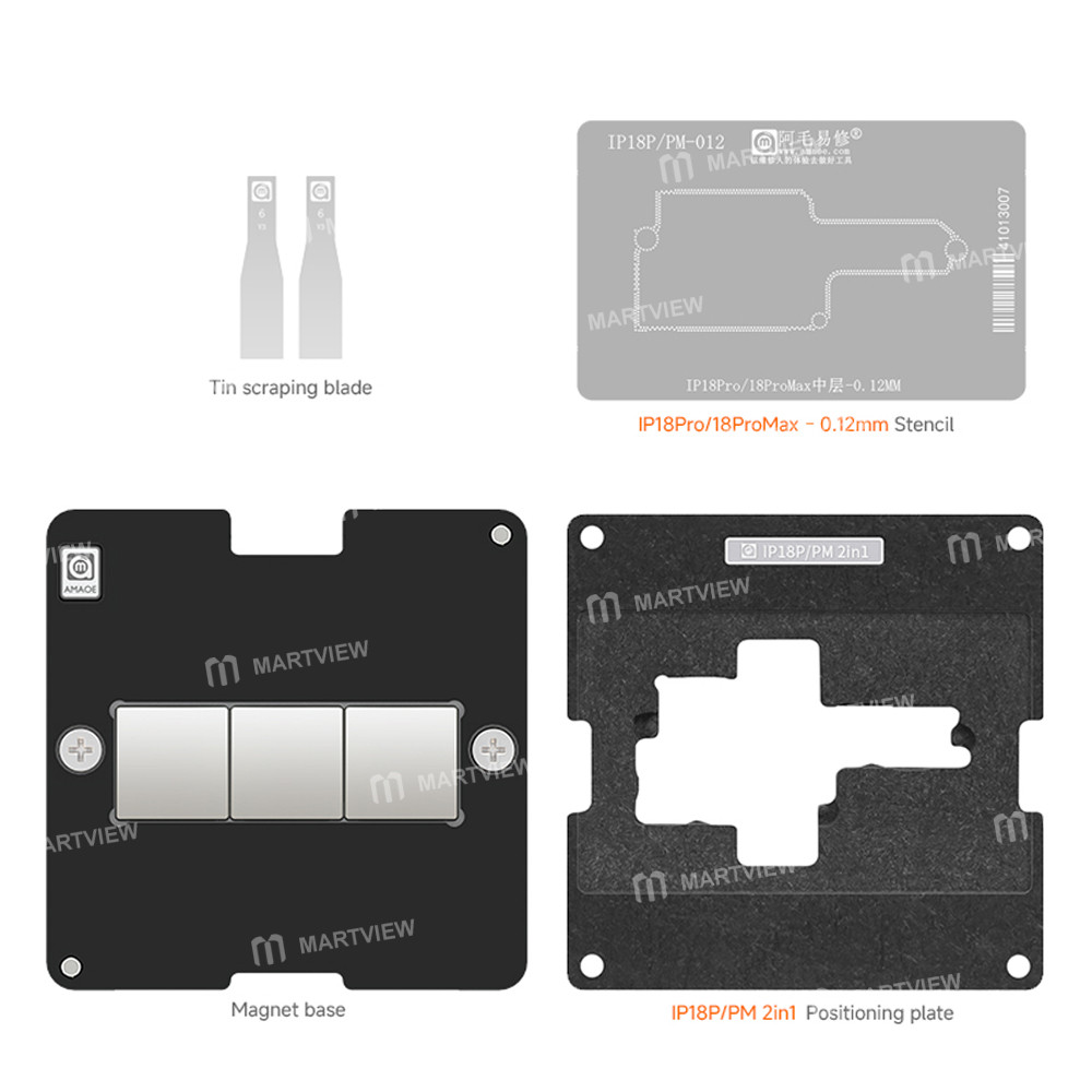 amaoe ip18-series-middle-layer-bga-reballing-stencil-tin-plating-platform-set-for-iphone-18-pro-18pr