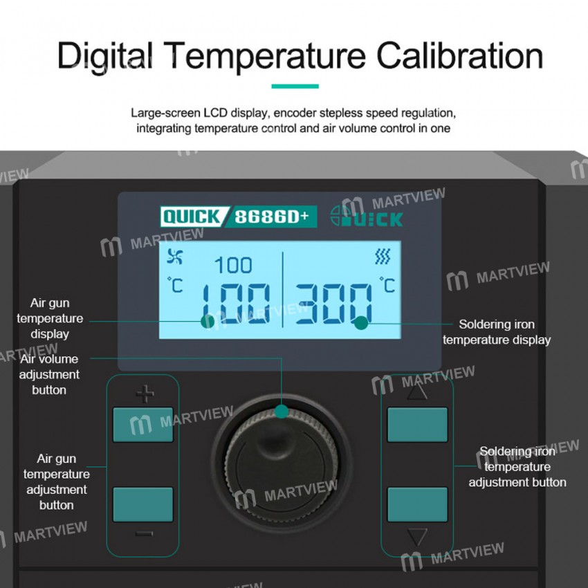 Quick 8686D+ 2-in-1 Soldering Iron Hot Air Gun Lead-free Smart Digital Display Rework Station
