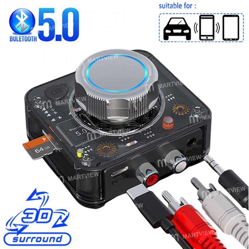 Bluetooth 5.0 Wireless Audio Receiver with 3.5 AUX Jack Support TF card Playback