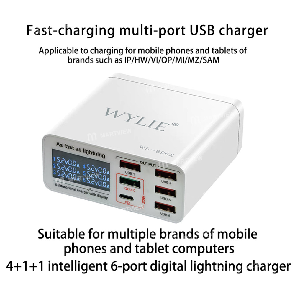 wylie wl-896x-40w-multi-port-usb-portable-digital-display-fast-charger-supports-qc30-pd31-5