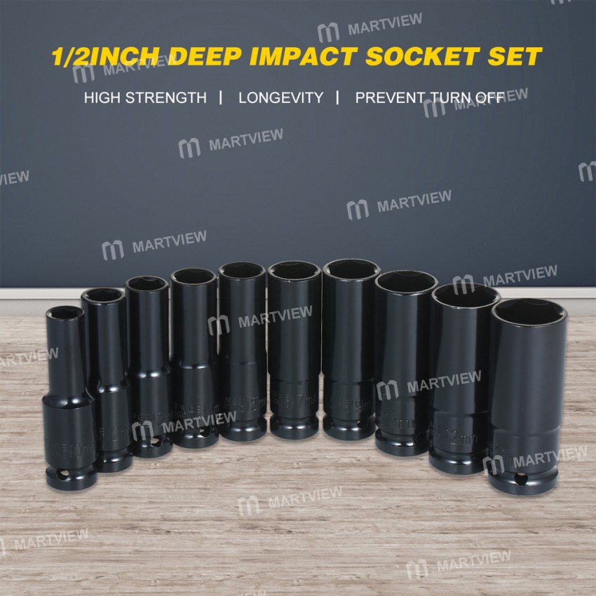 Electric Lengthened Hexagon Socket Set 1 / 2 Electrophoresis Black Manual Socket 10 Pieces