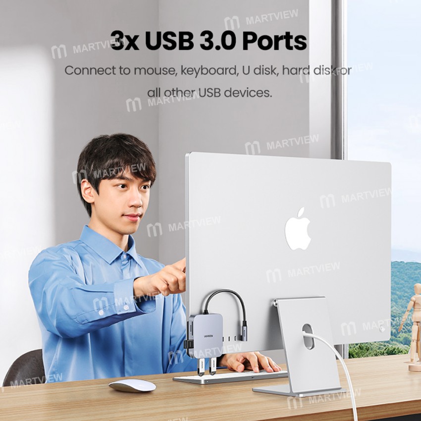 Ugreen CM521 Magnetic 5-in-1 USB 3.0 to TF / SD Card Type-C HUB for iMac All-in-one