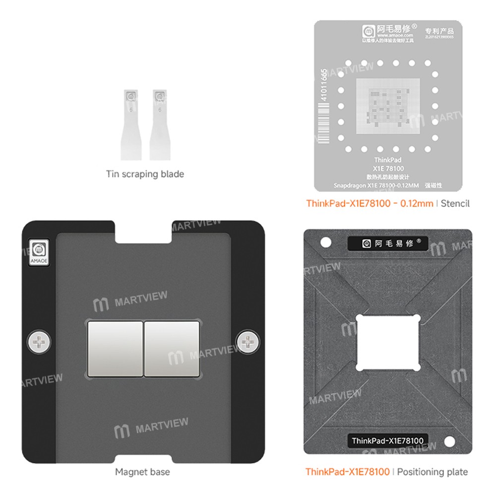 amaoe snapdragon-x-elite-x1e-78-100-cpu-bga-reballing-stencil-platform-for-lenovo-thinkpad-notebook-