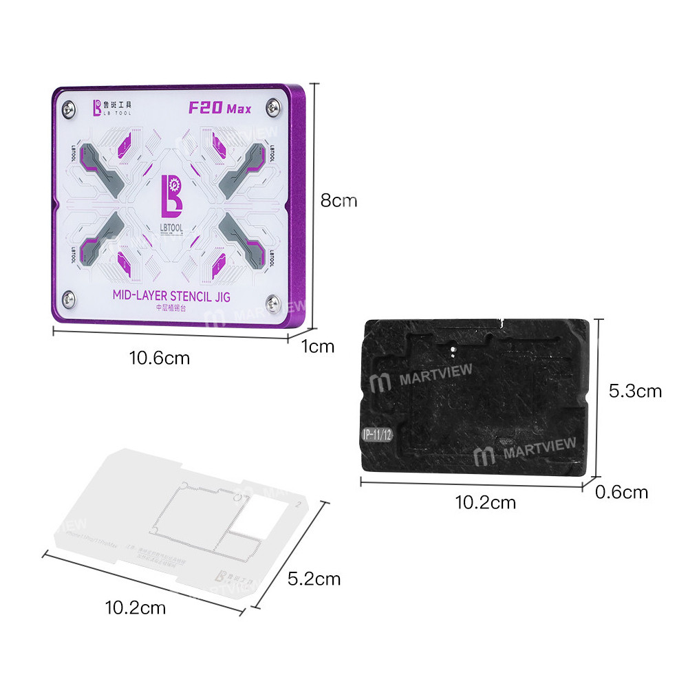 lb tool-f20-max-motherboard-middle-layer-bga-reballing-stencil-tin-plating-platform-for-iphone-11-17