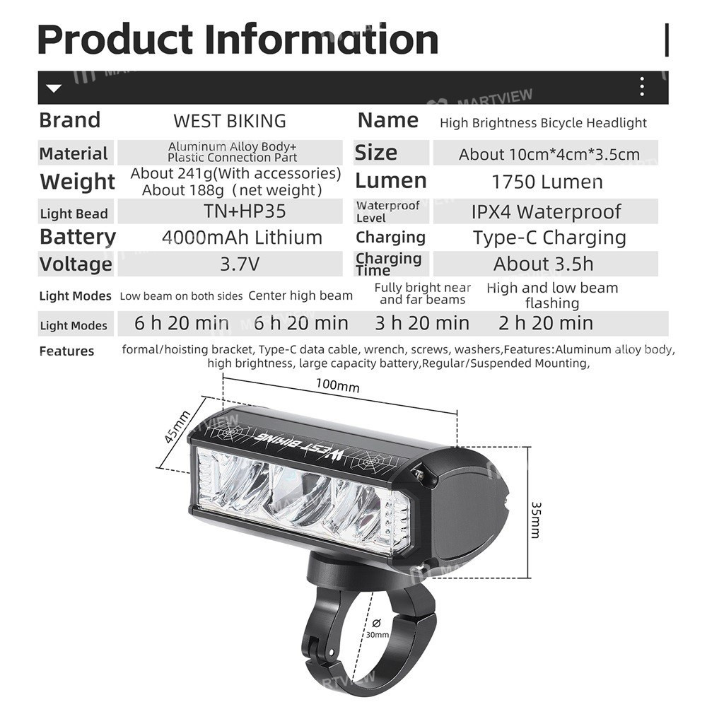 west biking-1750-lumen-aluminum-alloy-usb-rechargeable-road-bike-handlebar-light-15