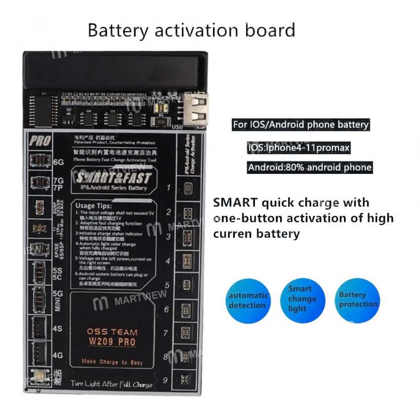 W209 Pro Battery Tester Activation Board for iPhone 4-11 Pro Max / Android Phone